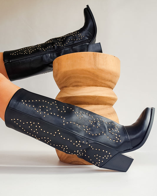 Bottes santiags effet chaussette clou doré Noir