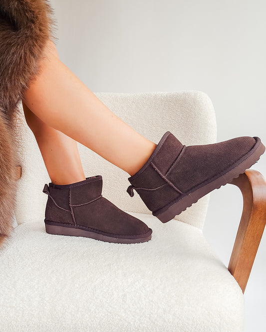 Boots fourrées Cuir ultra-mini Chocolat