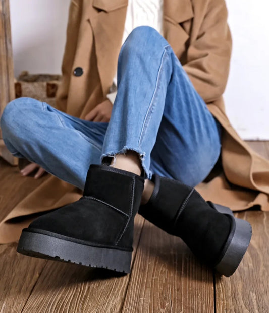 Boots fourrées plate-forme cuir mini  Noir