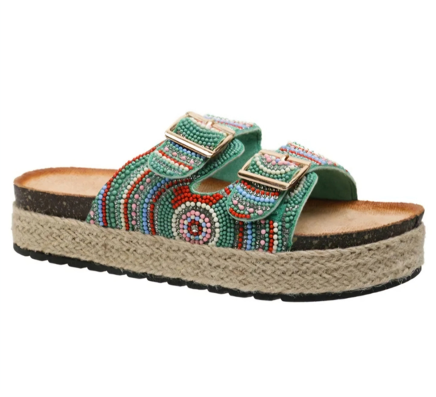 Green pearl espadrille mules