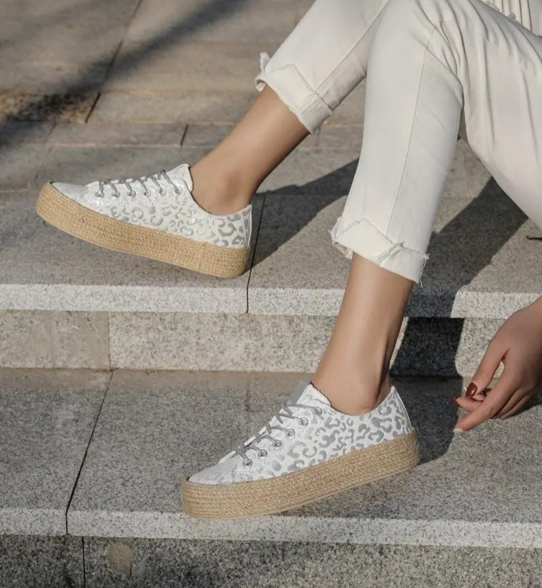 Silver lace espadrilles