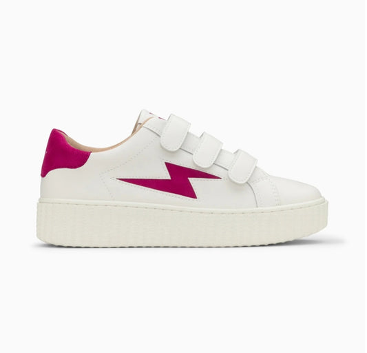 Vannesa Wu Vicky white and fuchsia lightning sneakers with velcro