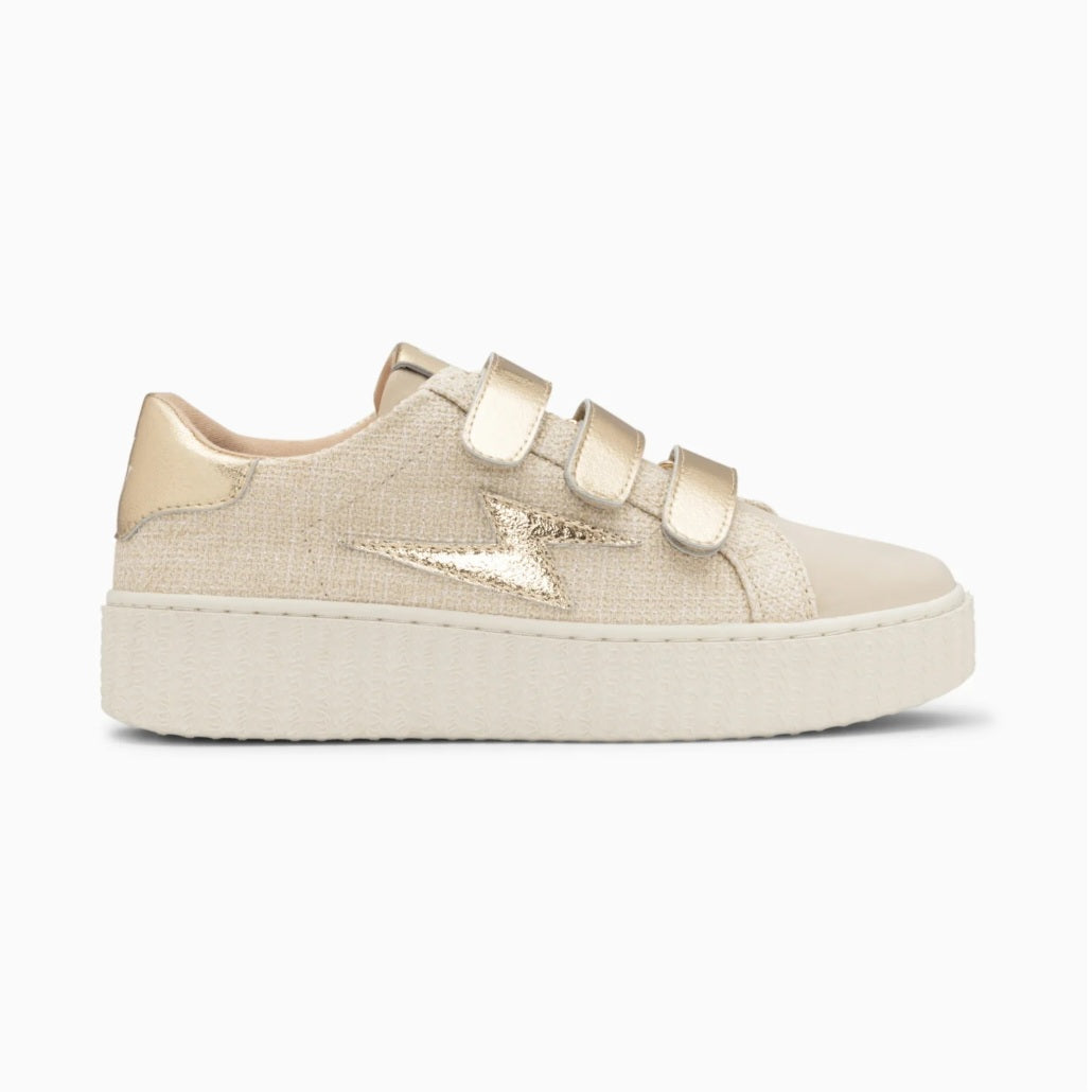 Vanessa Wu Summer beige and gold lightning sneakers with velcro