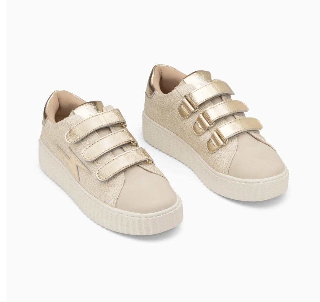 Vanessa Wu Summer beige and gold lightning sneakers with velcro
