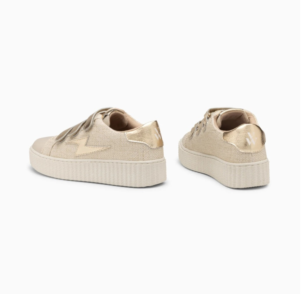 Vanessa Wu Summer beige and gold lightning sneakers with velcro