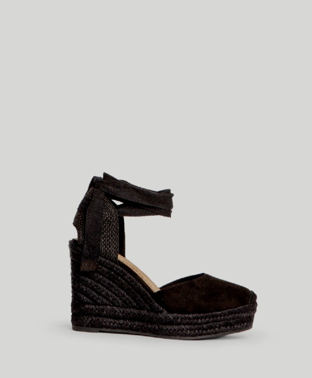 Corina Black Lace-Up Wedge Espadrilles