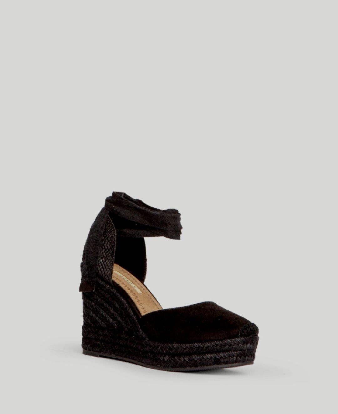 Corina Black Lace-Up Wedge Espadrilles