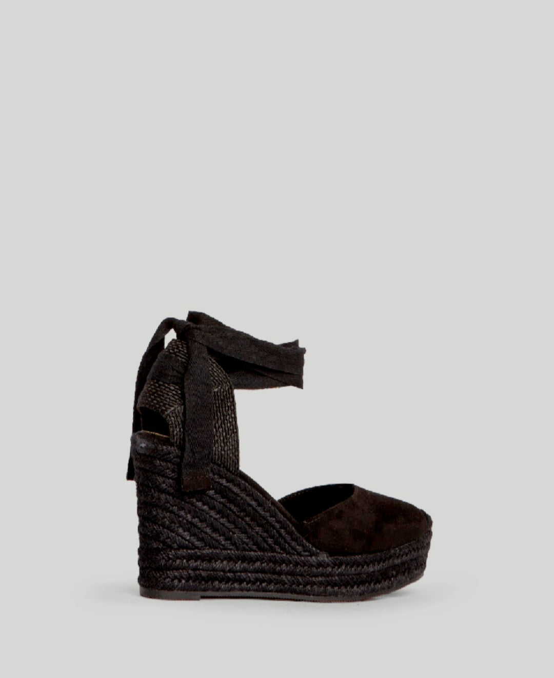 Corina Black Lace-Up Wedge Espadrilles