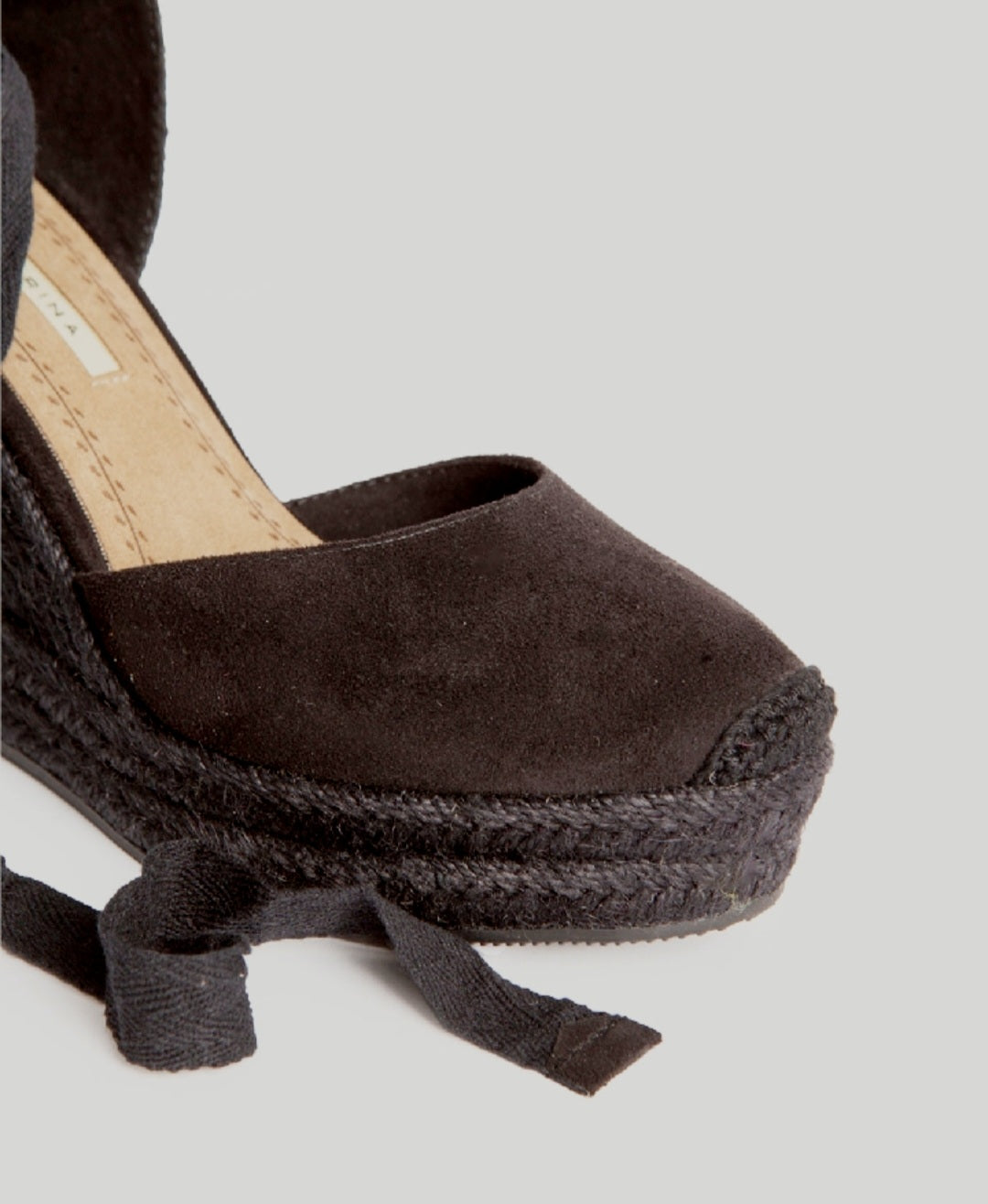 Corina Black Lace-Up Wedge Espadrilles
