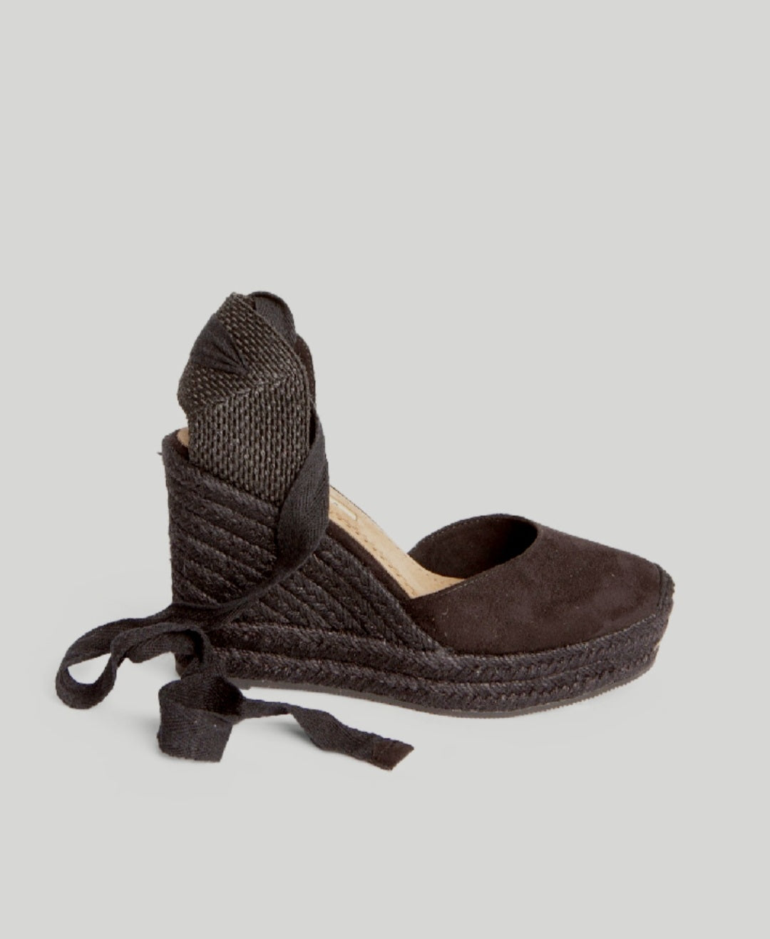 Corina Black Lace-Up Wedge Espadrilles