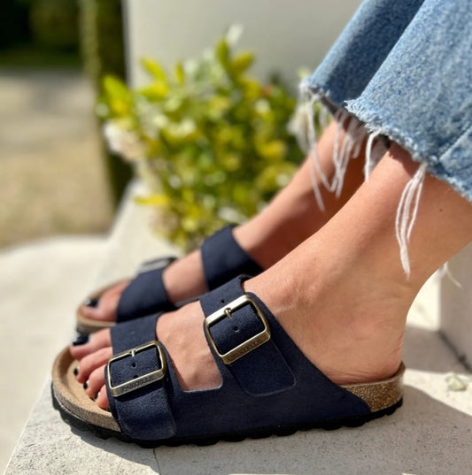 Joy Mules Leather Pastelle Paris Navy blue