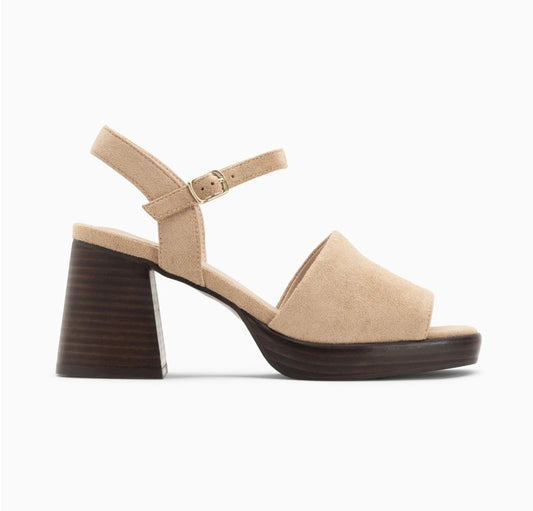 Tyrah beige platform sandals with wooden heel