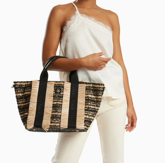 Maya Black Fringed Trapeze Tote Bag