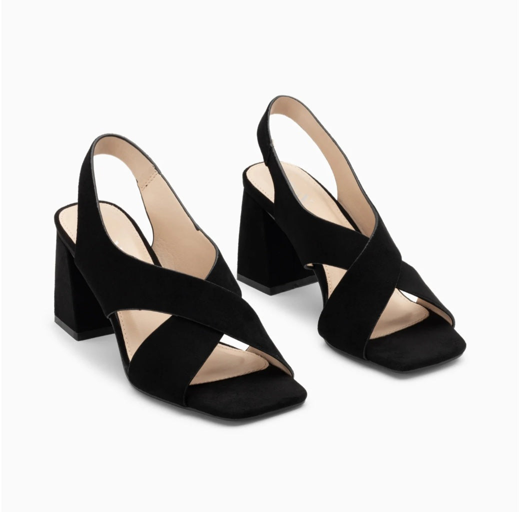 Lauren Black Cross Strap High Heel Sandals