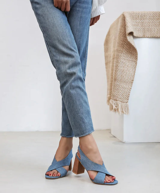 Jean Cross Heel Sandals