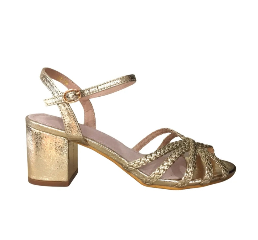 Gold Multi-Braid Heeled Sandals