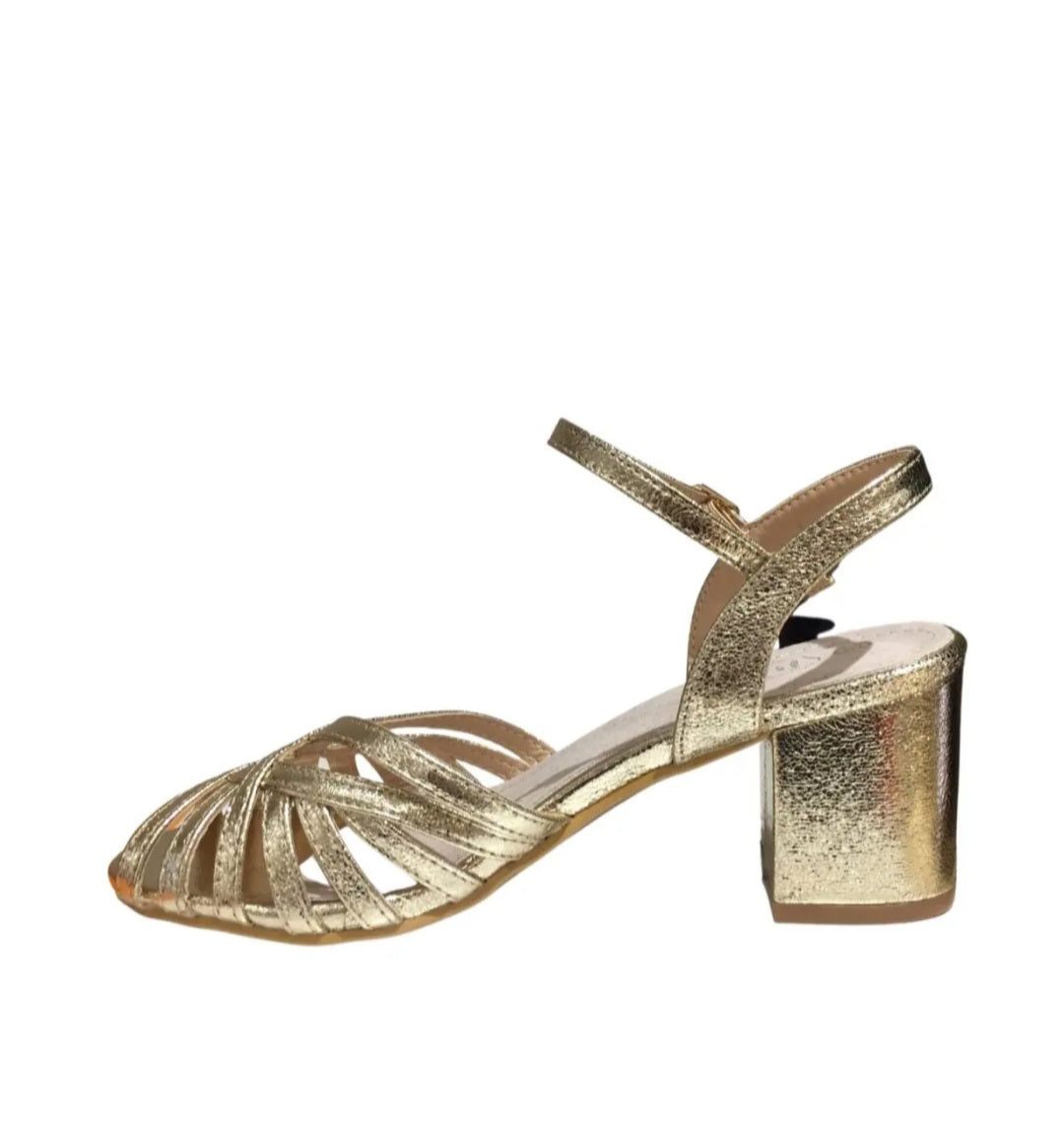 Gold Multi-Strap Heeled Sandals