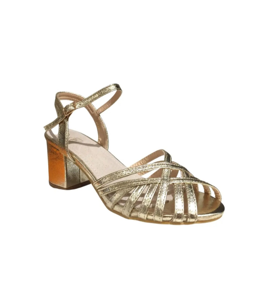 Gold Multi-Strap Heeled Sandals