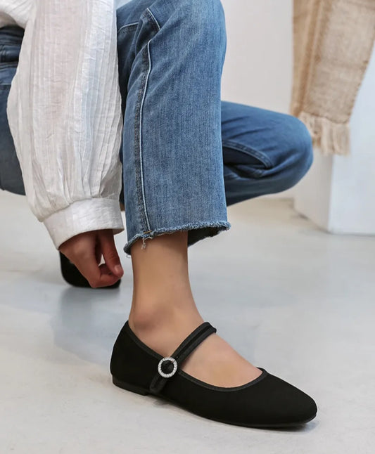 Black Buckle Ballerinas