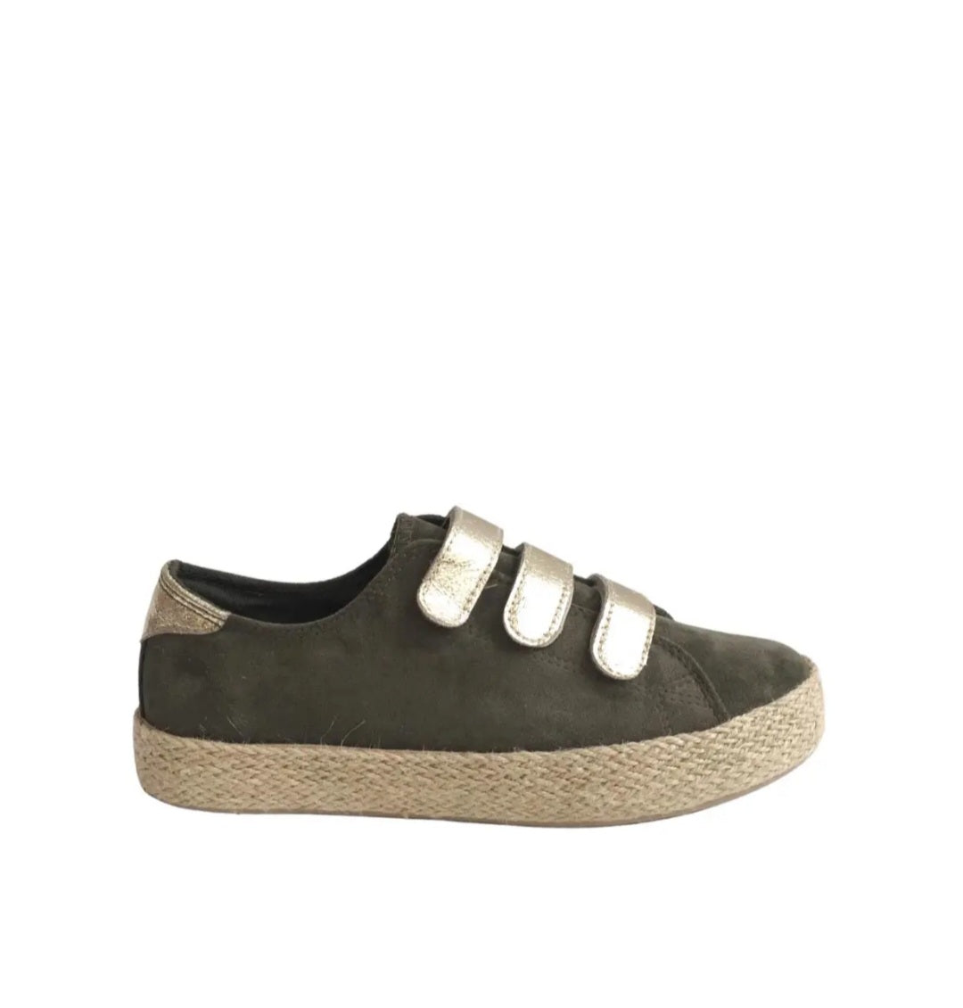 Baskets espadrilles à scratch Kaki