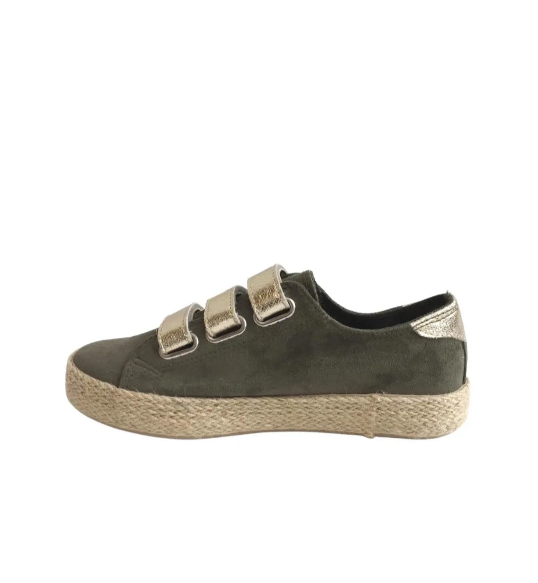 Baskets espadrilles à scratch Kaki