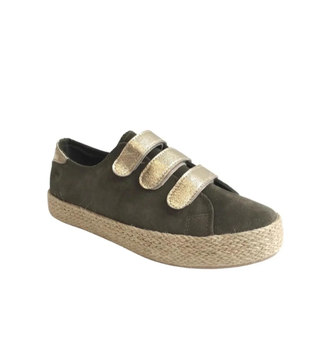 Baskets espadrilles à scratch Kaki