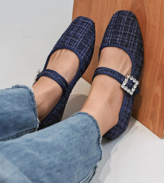 Blue tweed babbies ballerinas