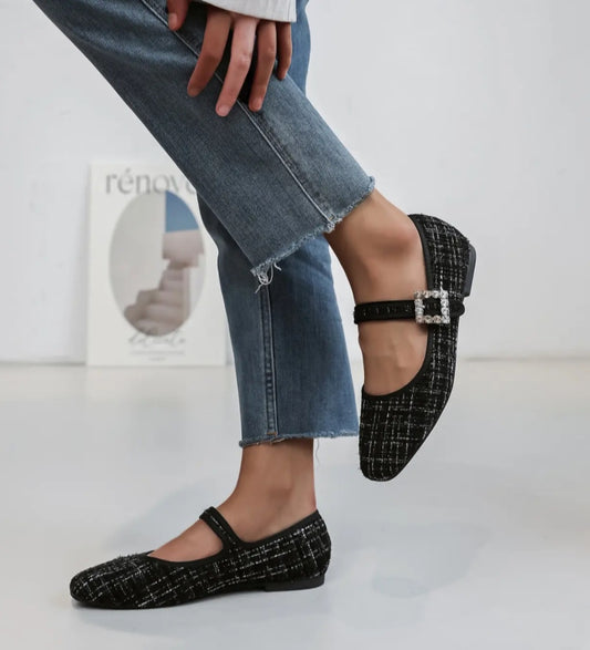 Black tweed babbies ballerinas