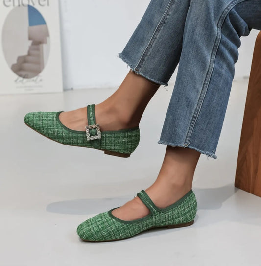 Green tweed babbies ballerinas
