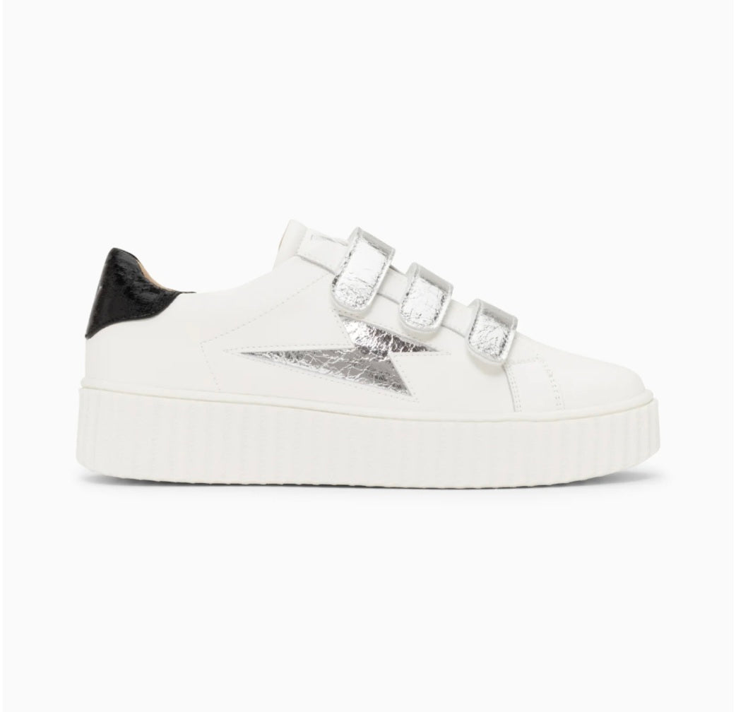 Marilou Vanessa Wu white and silver velcro lightning sneakers