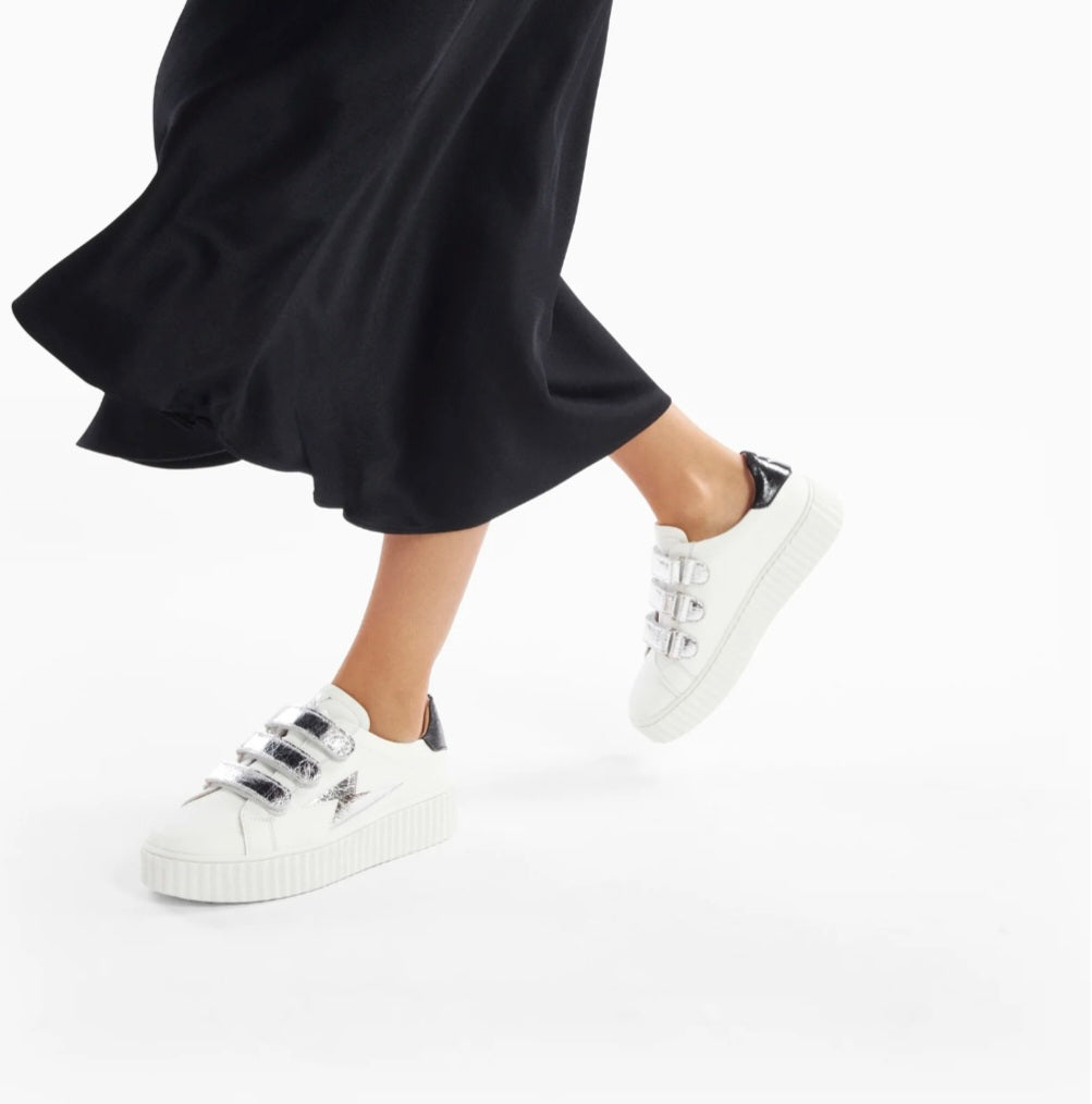 Marilou Vanessa Wu white and silver velcro lightning sneakers