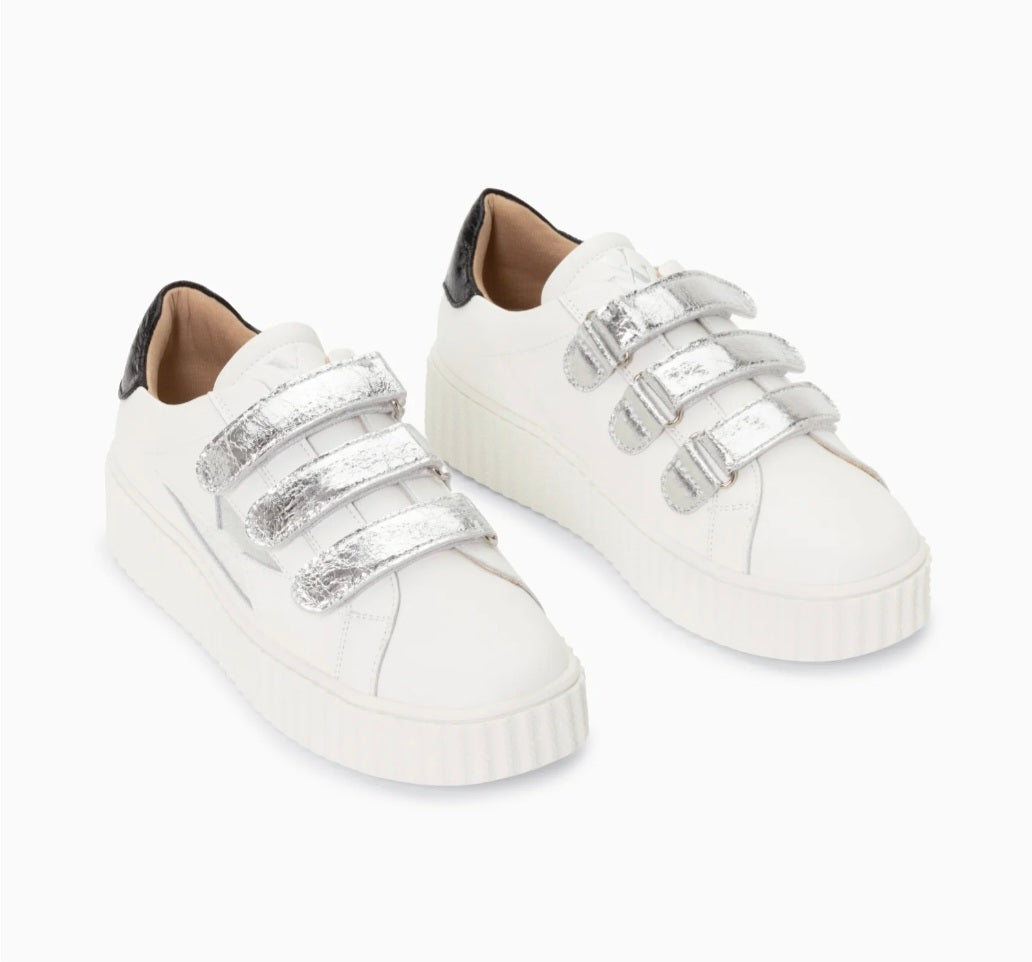 Marilou Vanessa Wu white and silver velcro lightning sneakers
