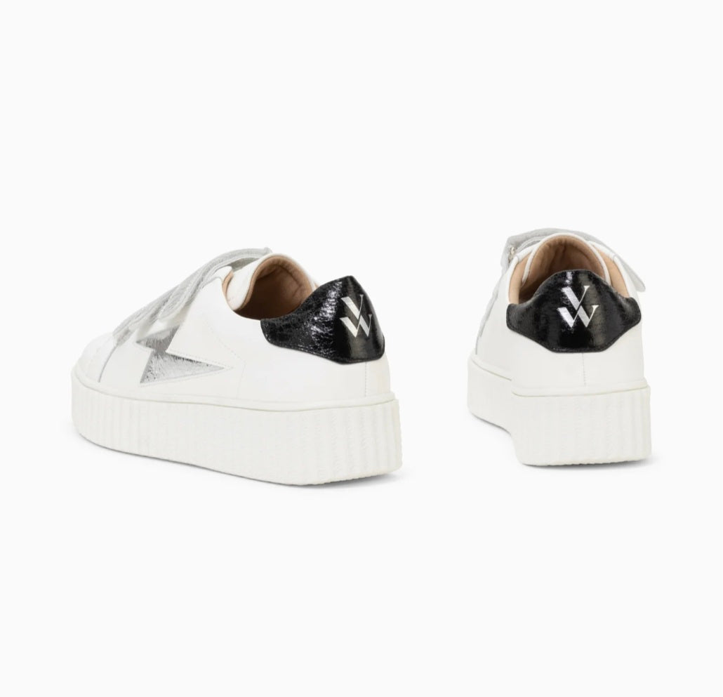 Marilou Vanessa Wu white and silver velcro lightning sneakers