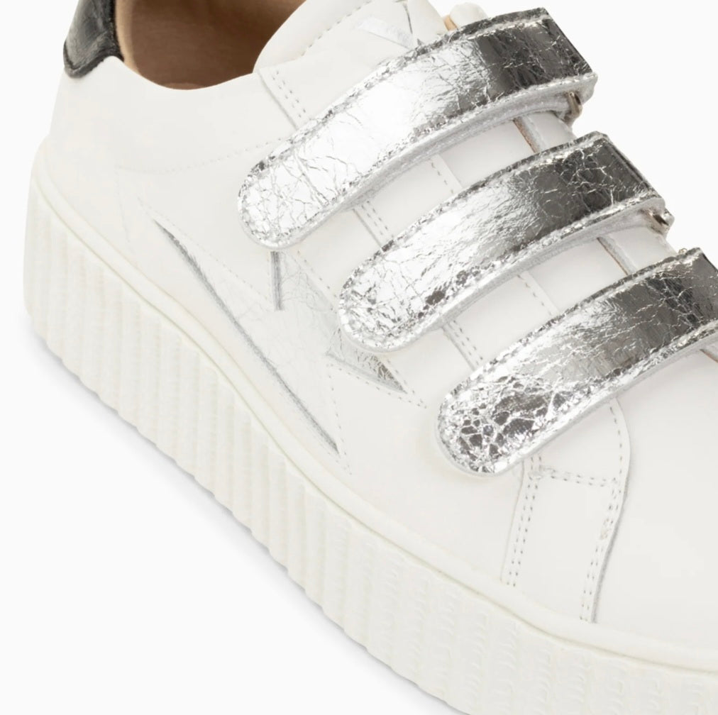 Marilou Vanessa Wu white and silver velcro lightning sneakers