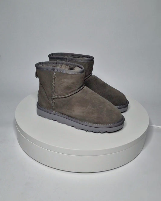 Women's short gray LEATHER lined boots