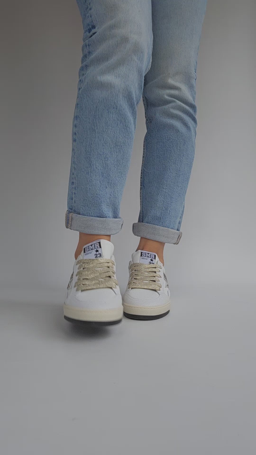 Baskets Semerdjian Dany D343 Blanc, Éclair Doré & Détail Noir