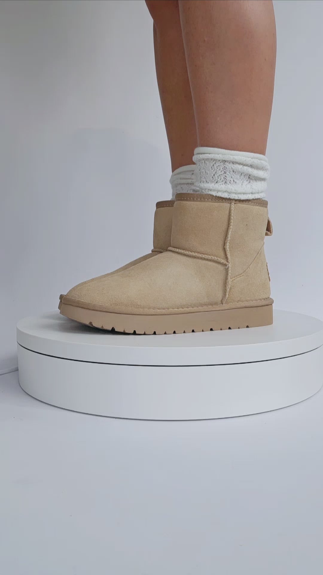 Boots fourrées CUIR femme courte Beige