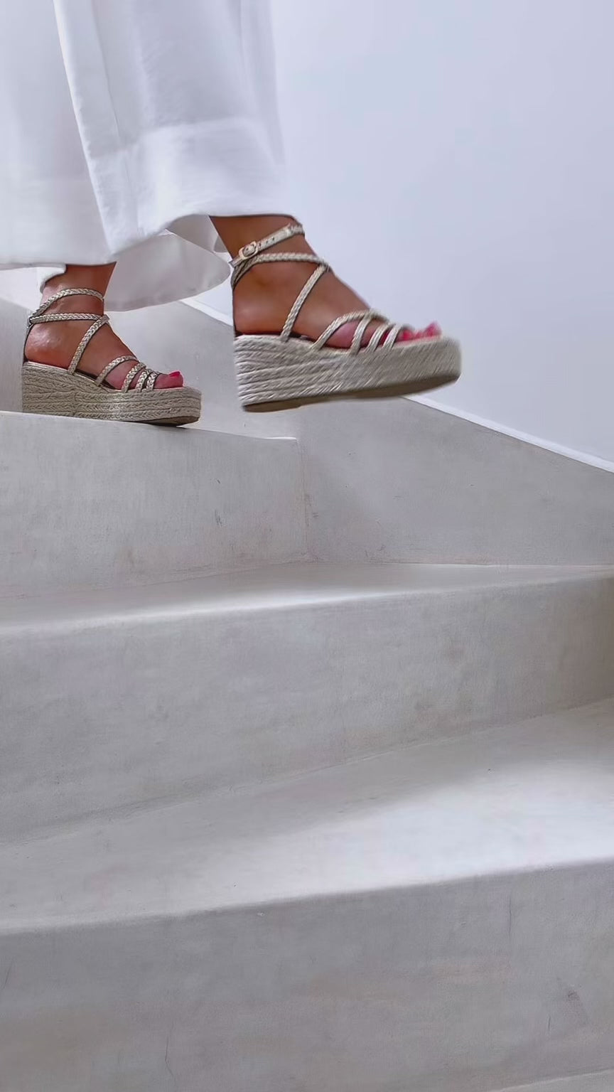 Espadrilles compensées plateforme à brides tressées - Doré