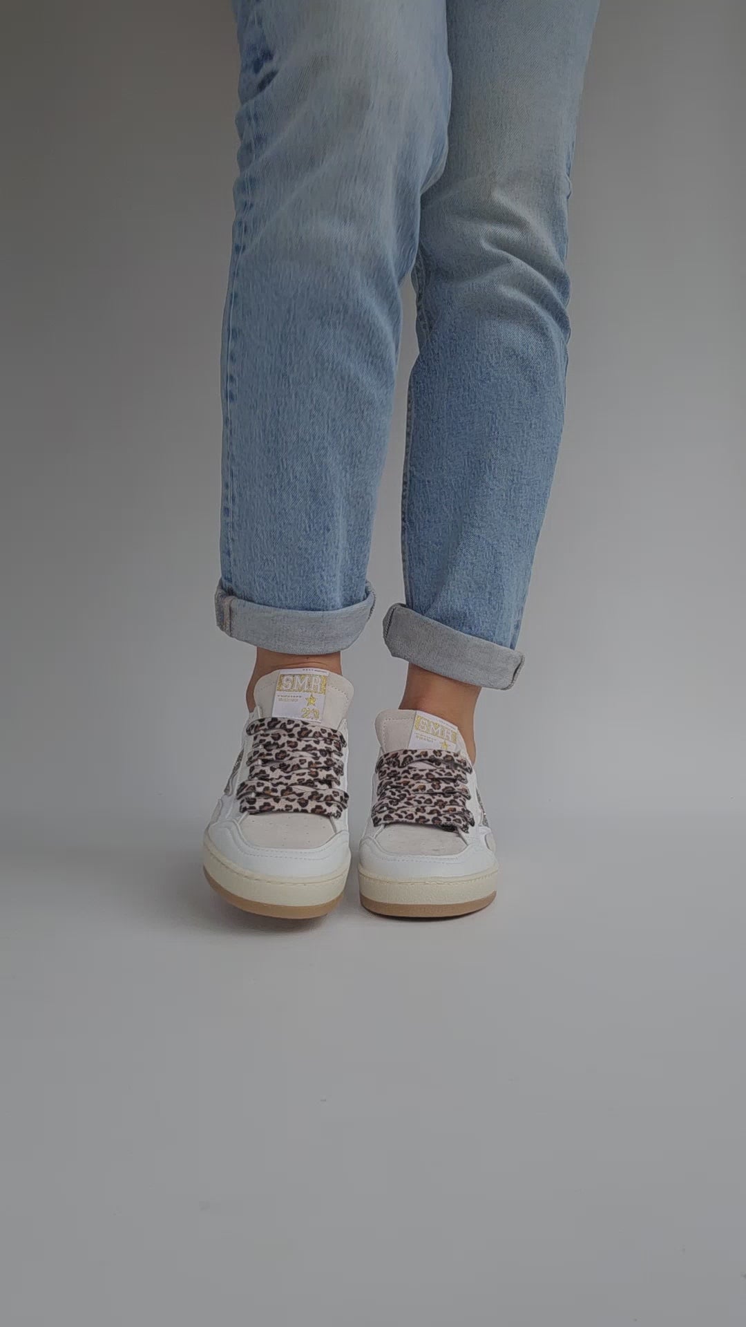 Baskets Semerdjian Dany B644 Blanc, Nylon & Lacets Léopard