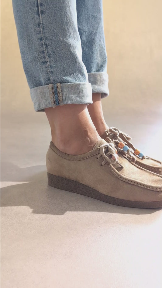 Derbies suédine à perles - Beige