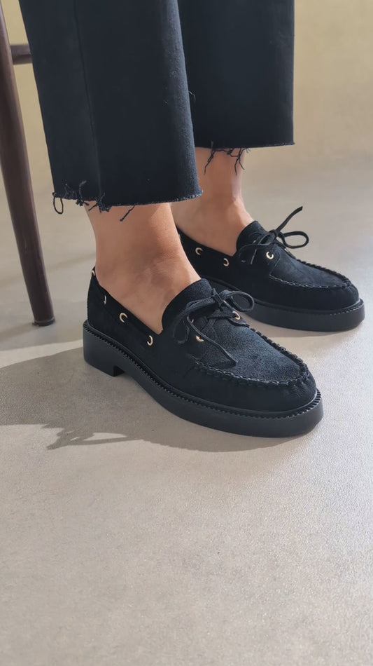 Mocassins bateau en suédine – Noir