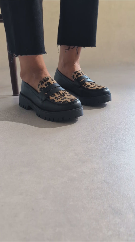 Mocassins bi-matière imprimé léopard