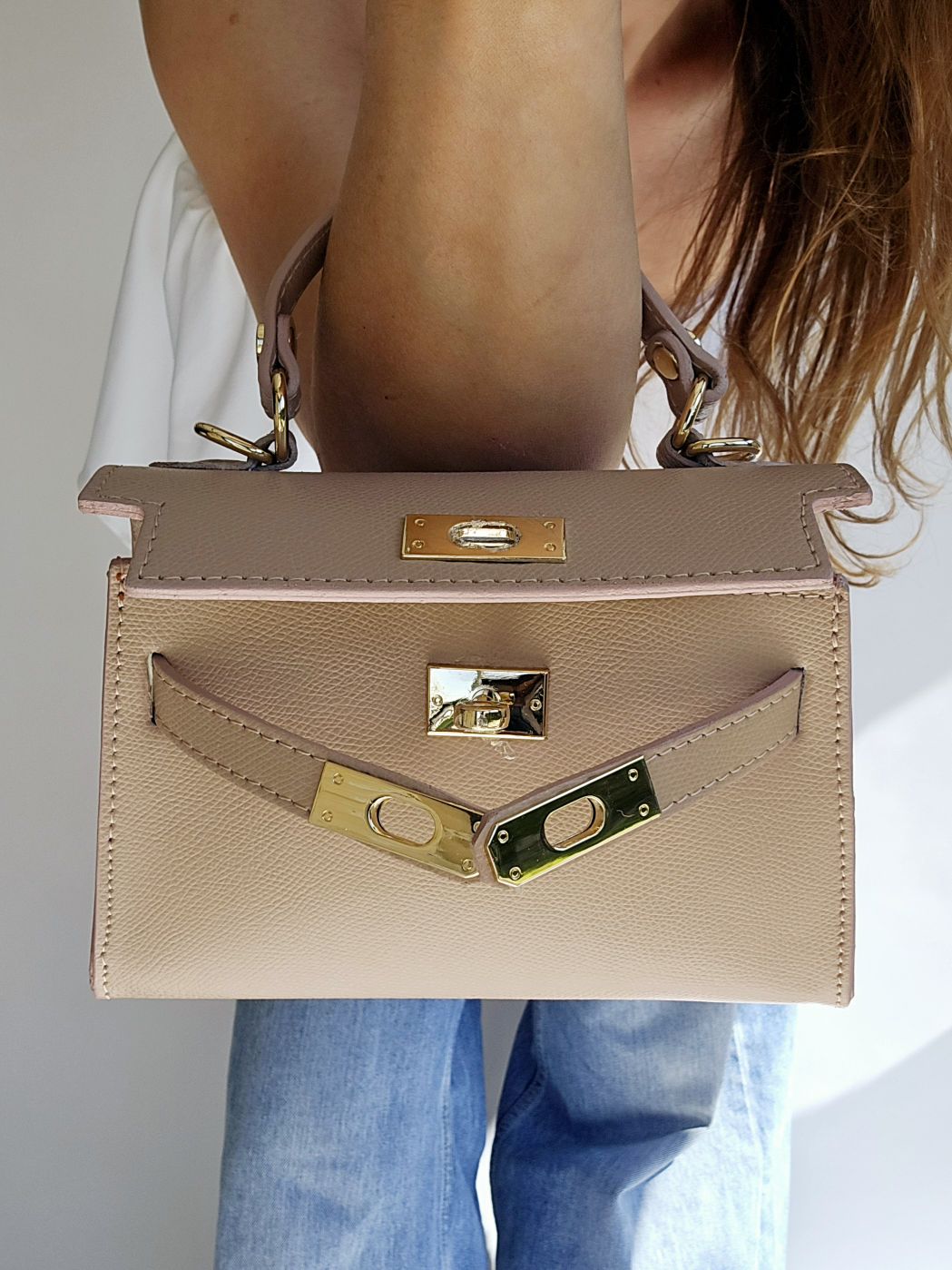 Sac bandouillère Kellie cuir petit modèle Beige - nude