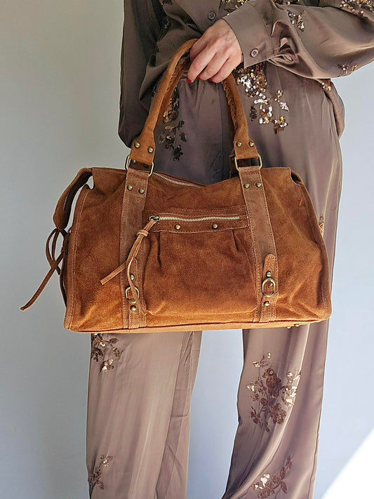 Sac Balou grand modèle daim Camel