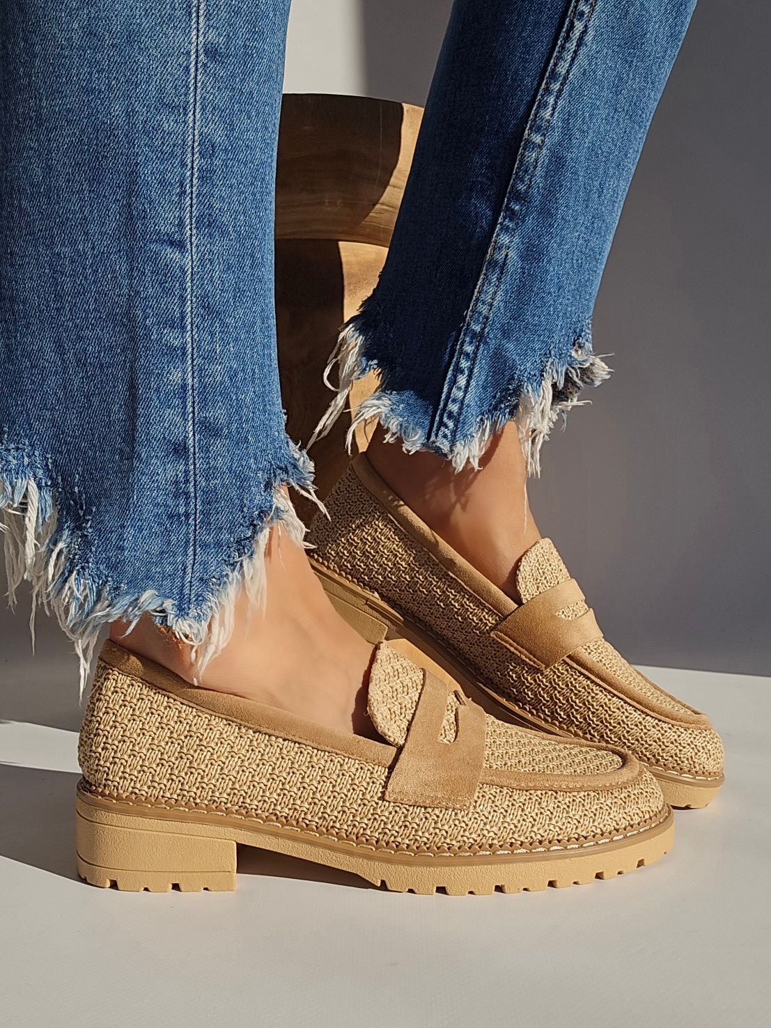 Mocassins raphia Beige