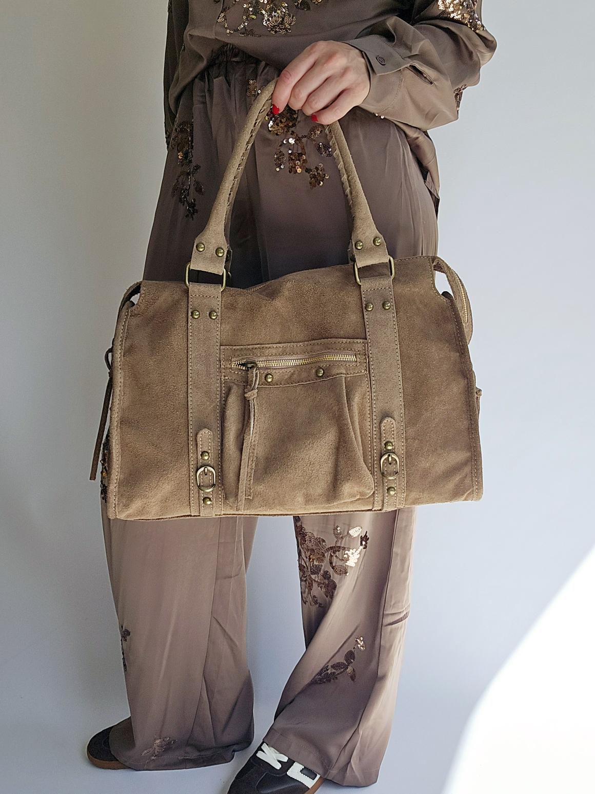 Sac Balou grand modèle daim Taupe