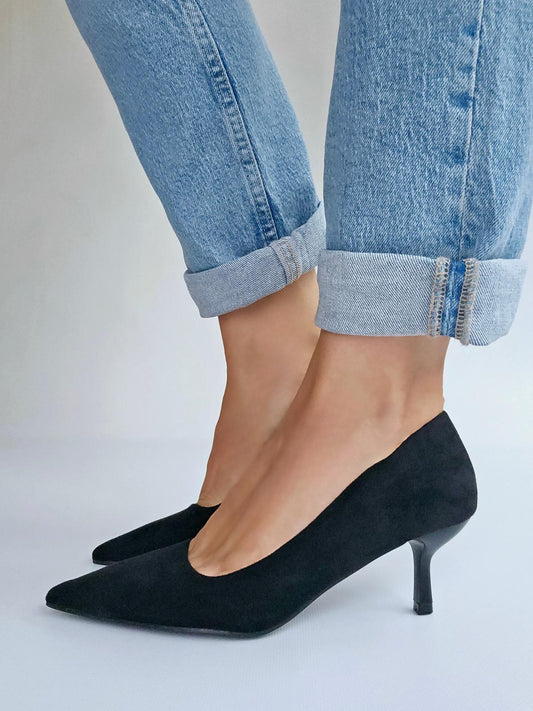 Escarpins petit talon suédine Noir