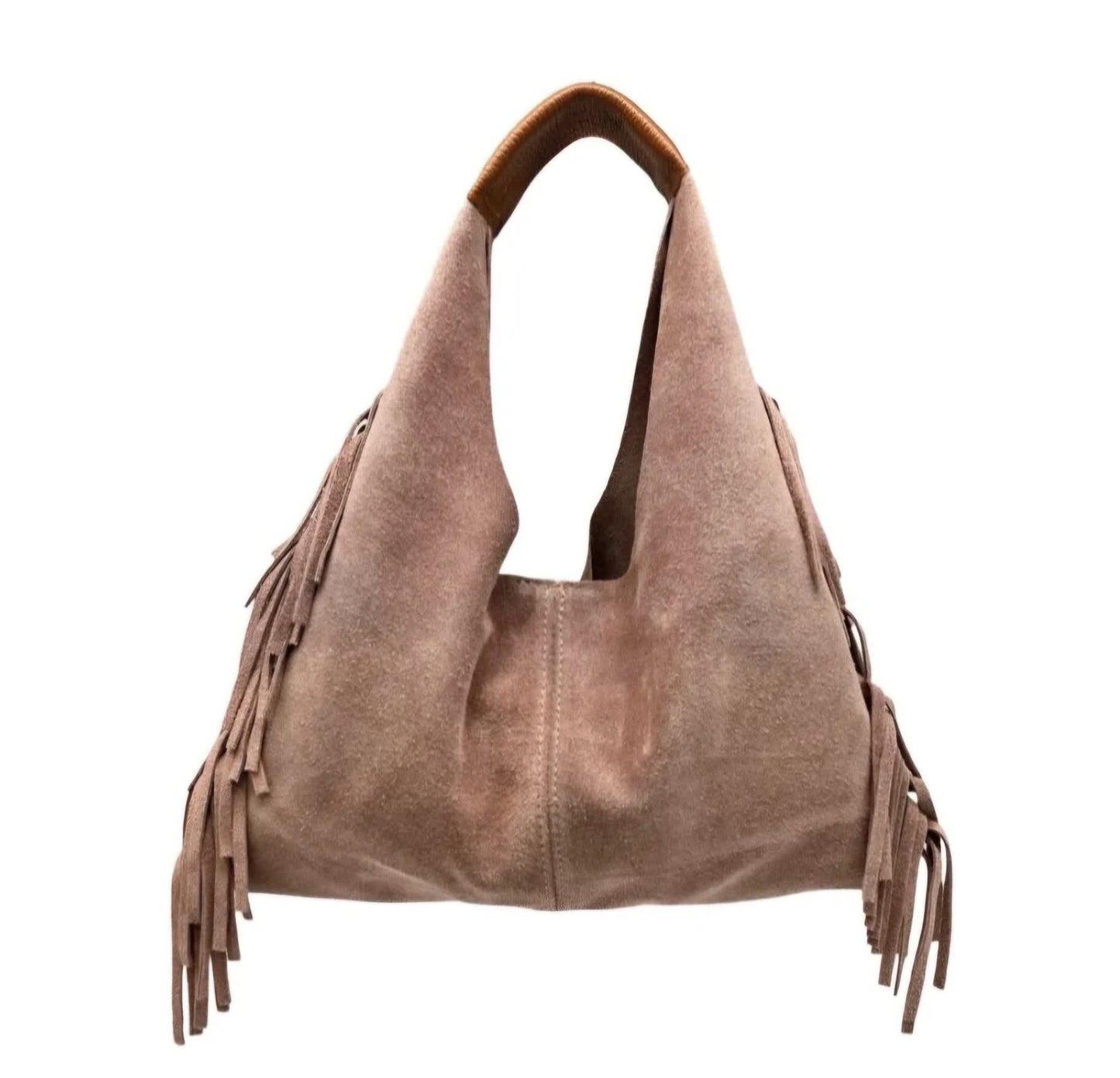 Sac Frange porté mains daim Rose