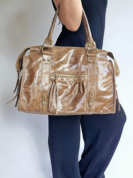 Sac Balou grand modèle 100% cuir irisé Taupe