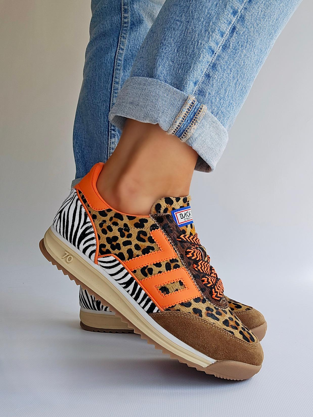 Baskets Back70 Barkley running Orange & Léopard